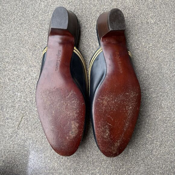 RALPH LAUREN 80’s Navy Blue Leather Military Nautical Mules Loafers 10B ITALY! - Picture 8 of 8